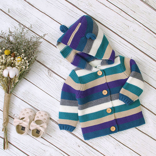 Baby Colorful Striped Pattern Knitted Cardigan