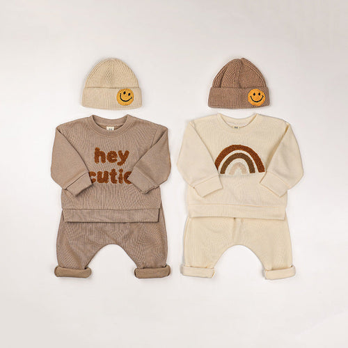 Baby Rainbow & Letter Graphic Hoodies & Pants Sets