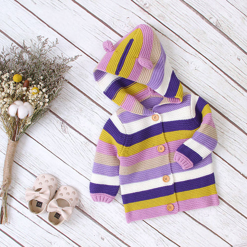 Baby Colorful Striped Pattern Knitted Cardigan