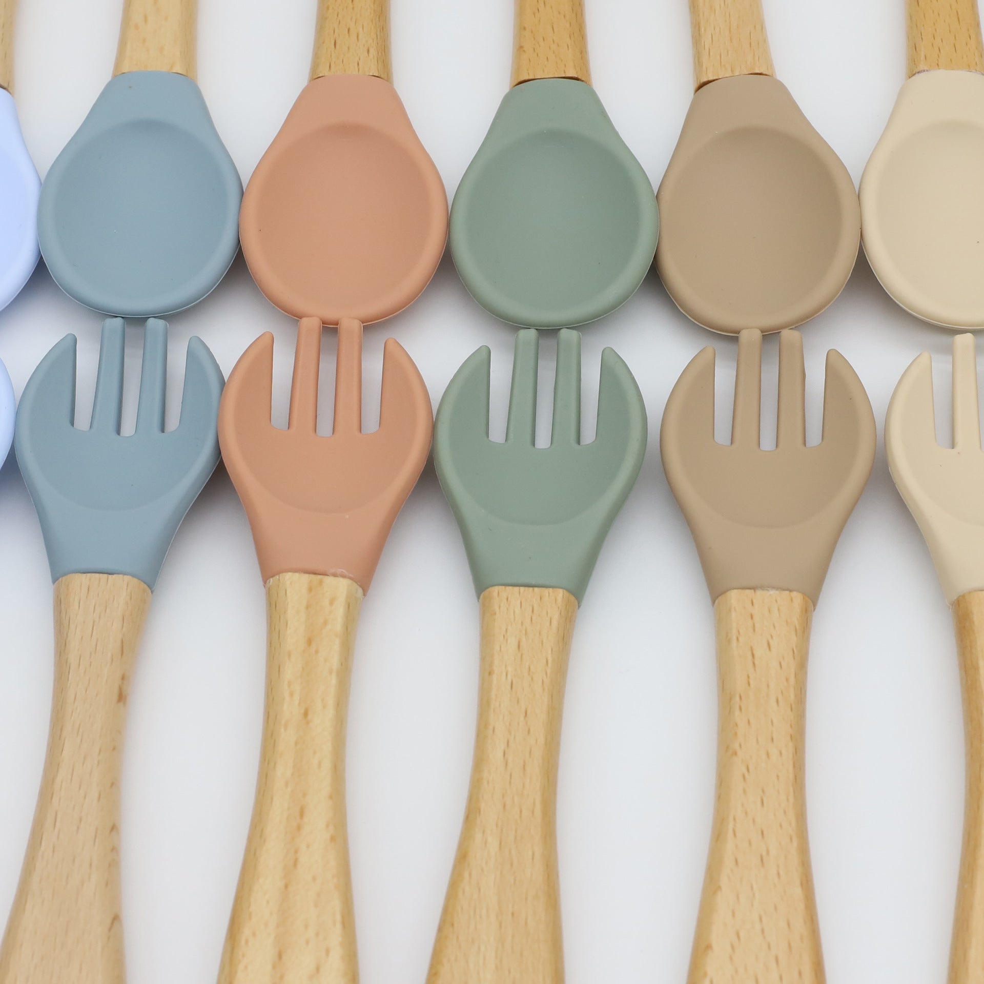 Baby Wooden Handles Silicone Spoon Fork Cutlery