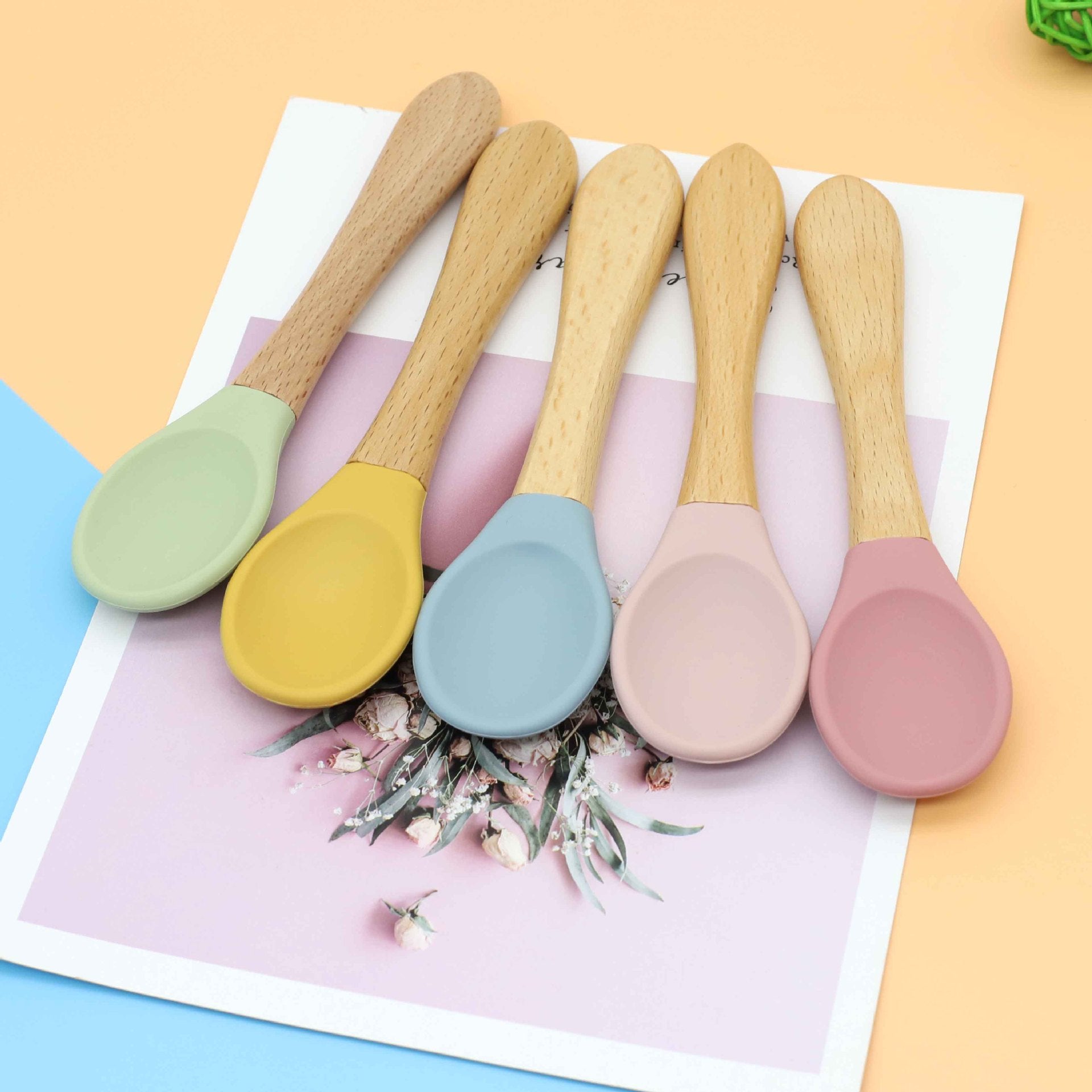 Baby Wooden Handles Silicone Spoon Fork Cutlery