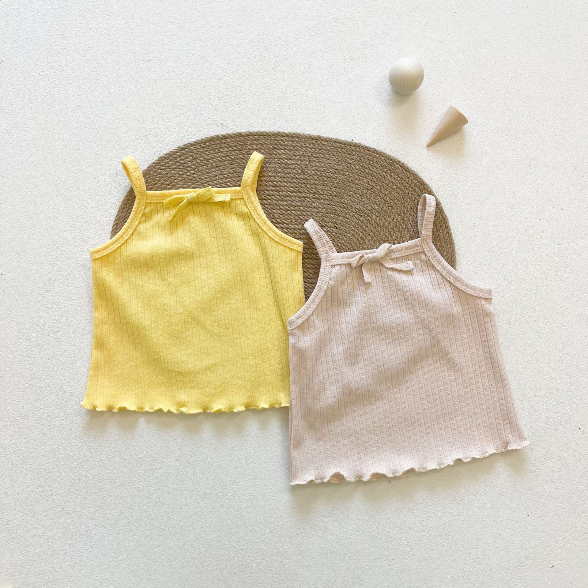 Baby Girl Ribbed Knit Lettuce Design Sling Tops & Shorts Sets
