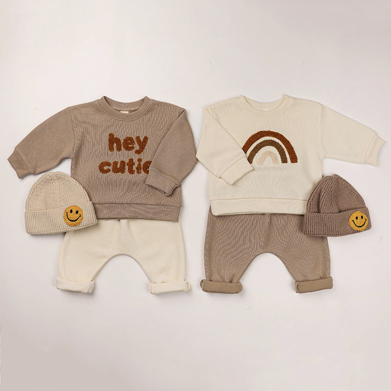 Baby Rainbow & Letter Graphic Hoodies & Pants Sets