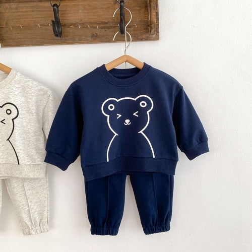 Cute Bear Graphic Casual Hoodie Sets