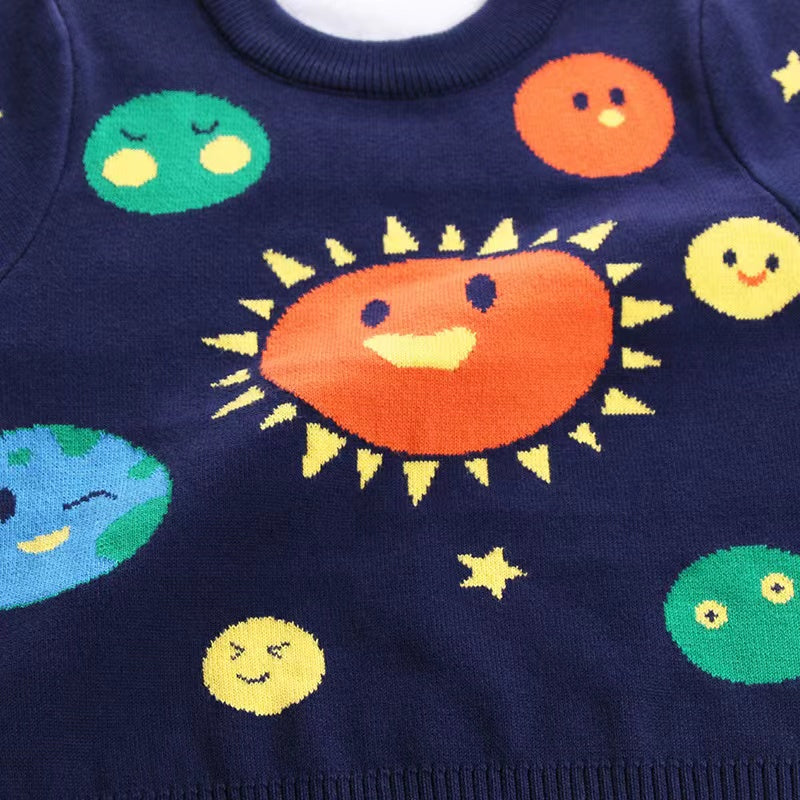 Baby Boy Solar System Pattern O-Neck Sweater