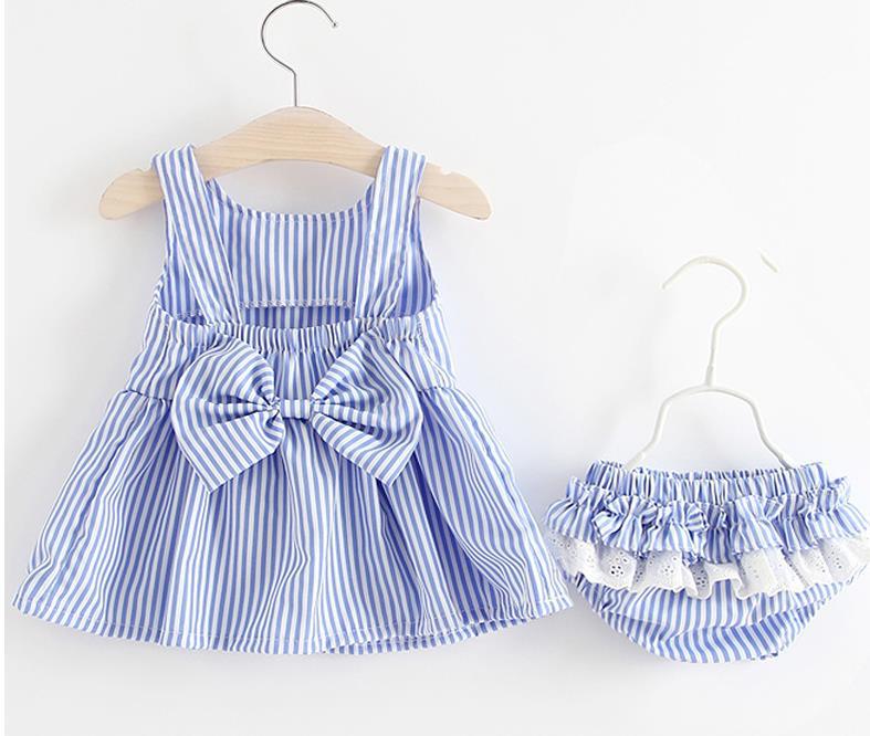 Baby Girl Striped Pattern Dress Combo Short Pants In Sets