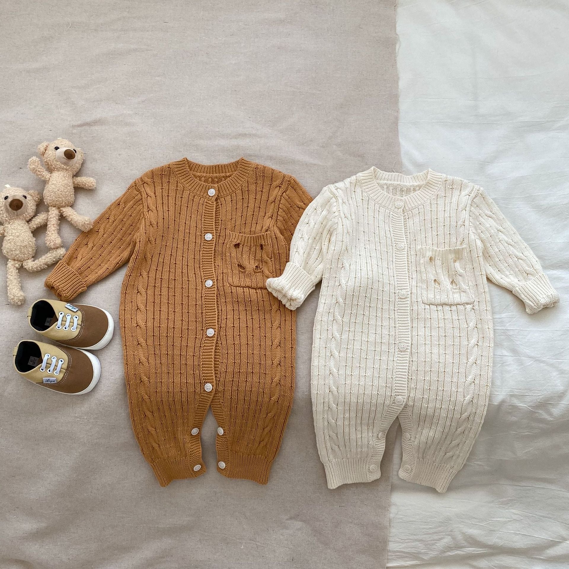 Baby Unisex Solid Knit Sweaters Romper