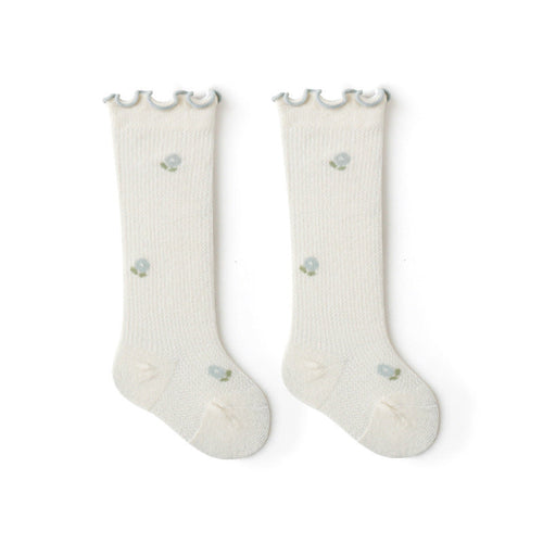 Solid Color Floral Embroidered Knee Socks