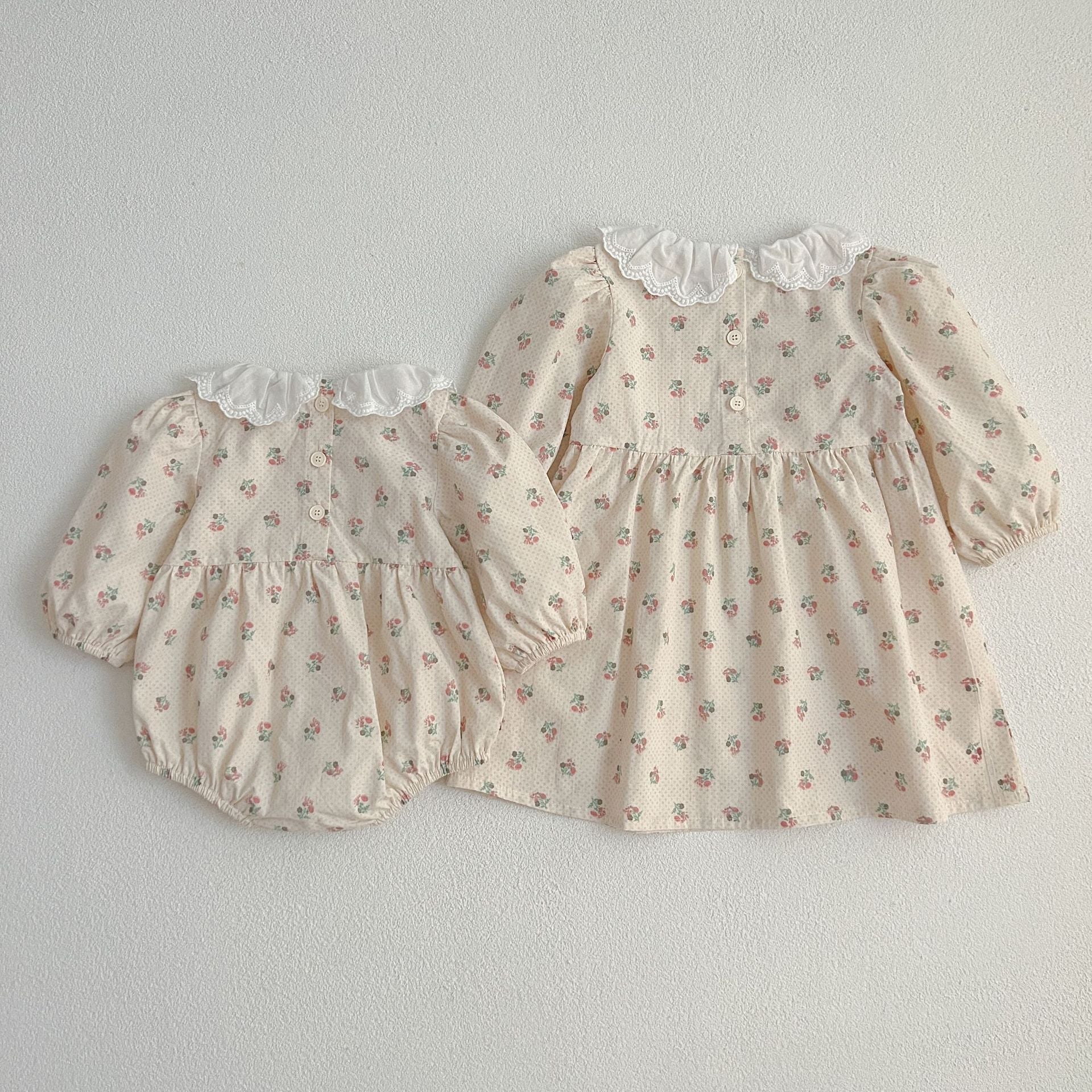 Baby Doll Collar Onesies & Floral Pattern Girls’ Dress –