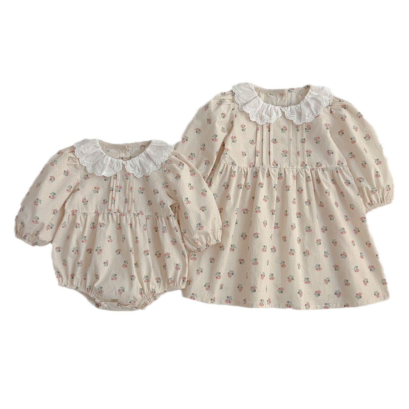 Baby Doll Collar Onesies & Floral Pattern Girls’ Dress –
