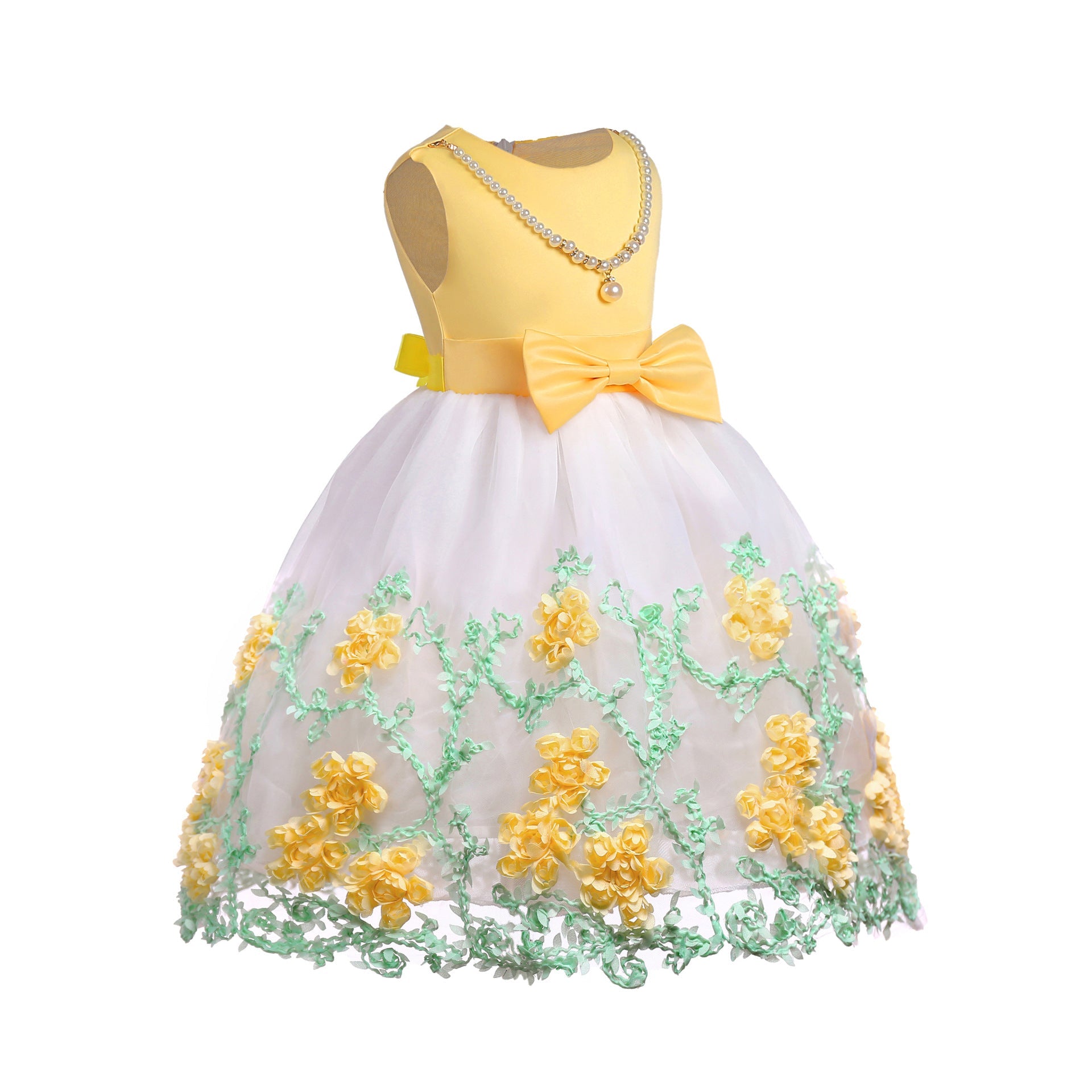 Baby Girl Flower Mesh Overlay Design Bow Tie Vest Dress Birthday