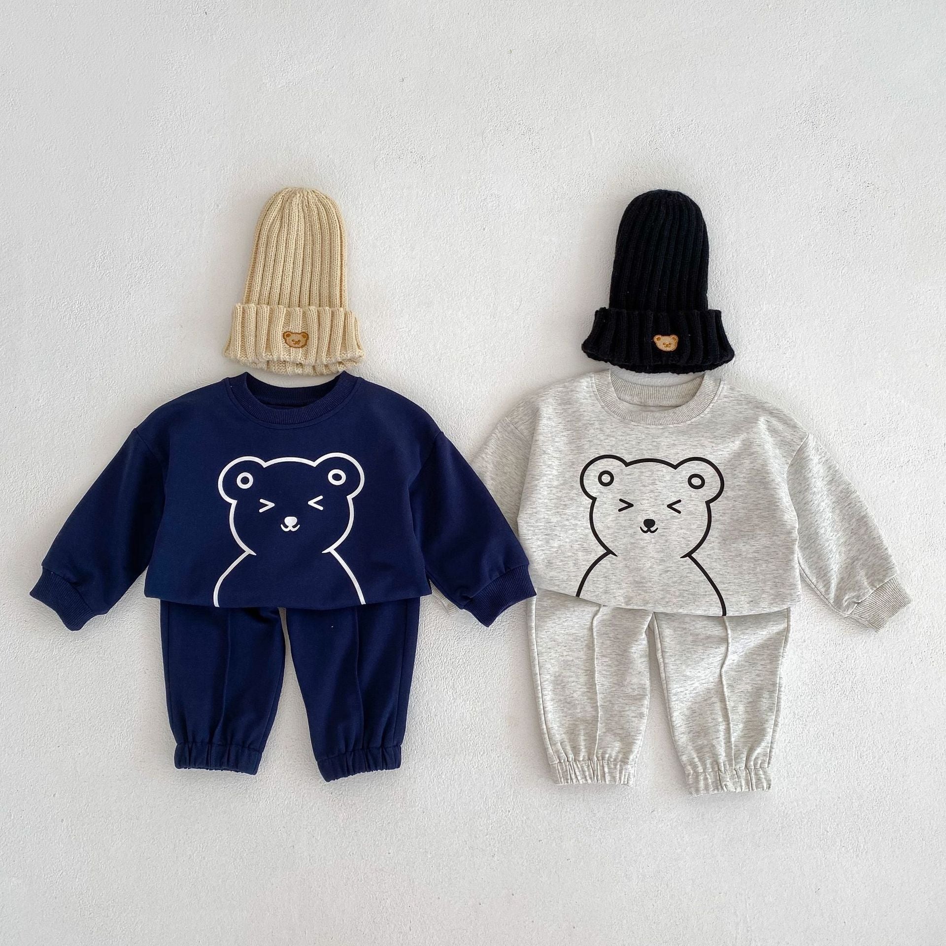 Cute Bear Graphic Casual Hoodie Sets