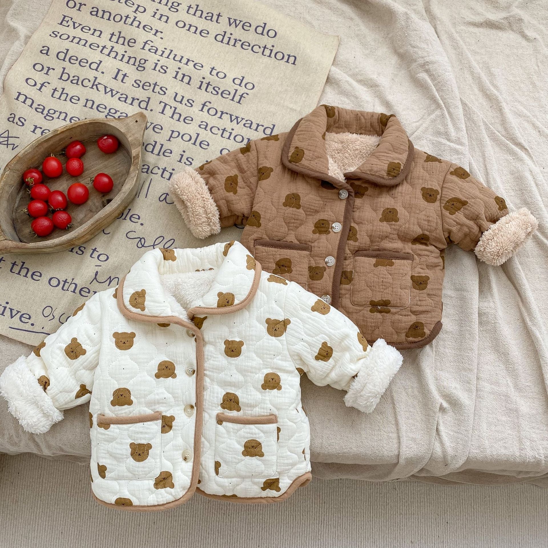 Baby Girl All Over Bear Graphic Quilted Cotton Coat
