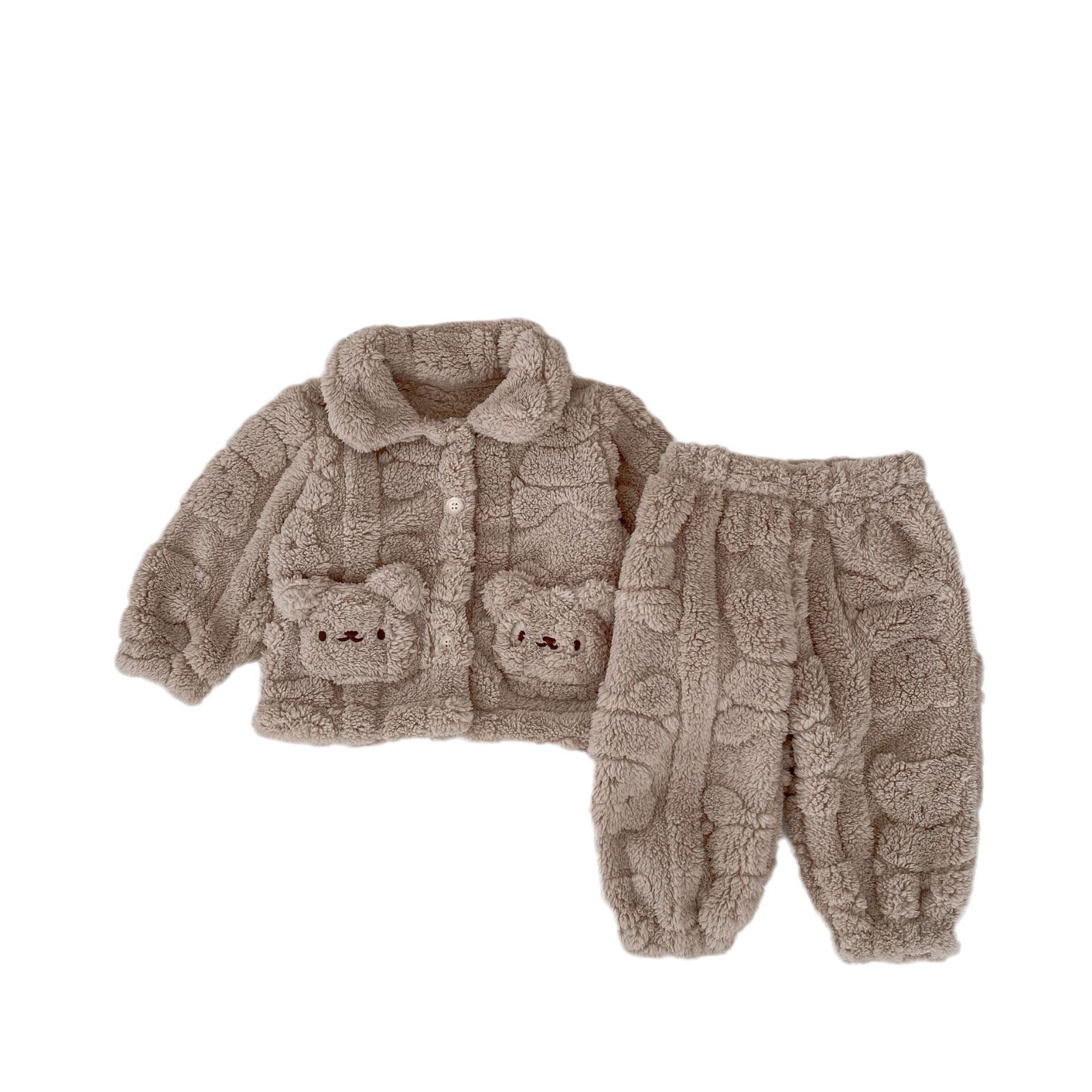 Baby Little Bear Plush Cardigan Combo Long Pants Sets